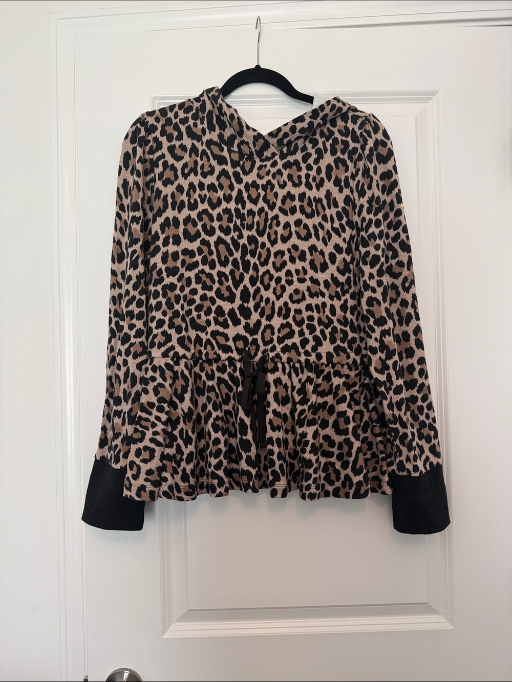 kate spade Beige and Black Leopard-Print Peplum Hoodie